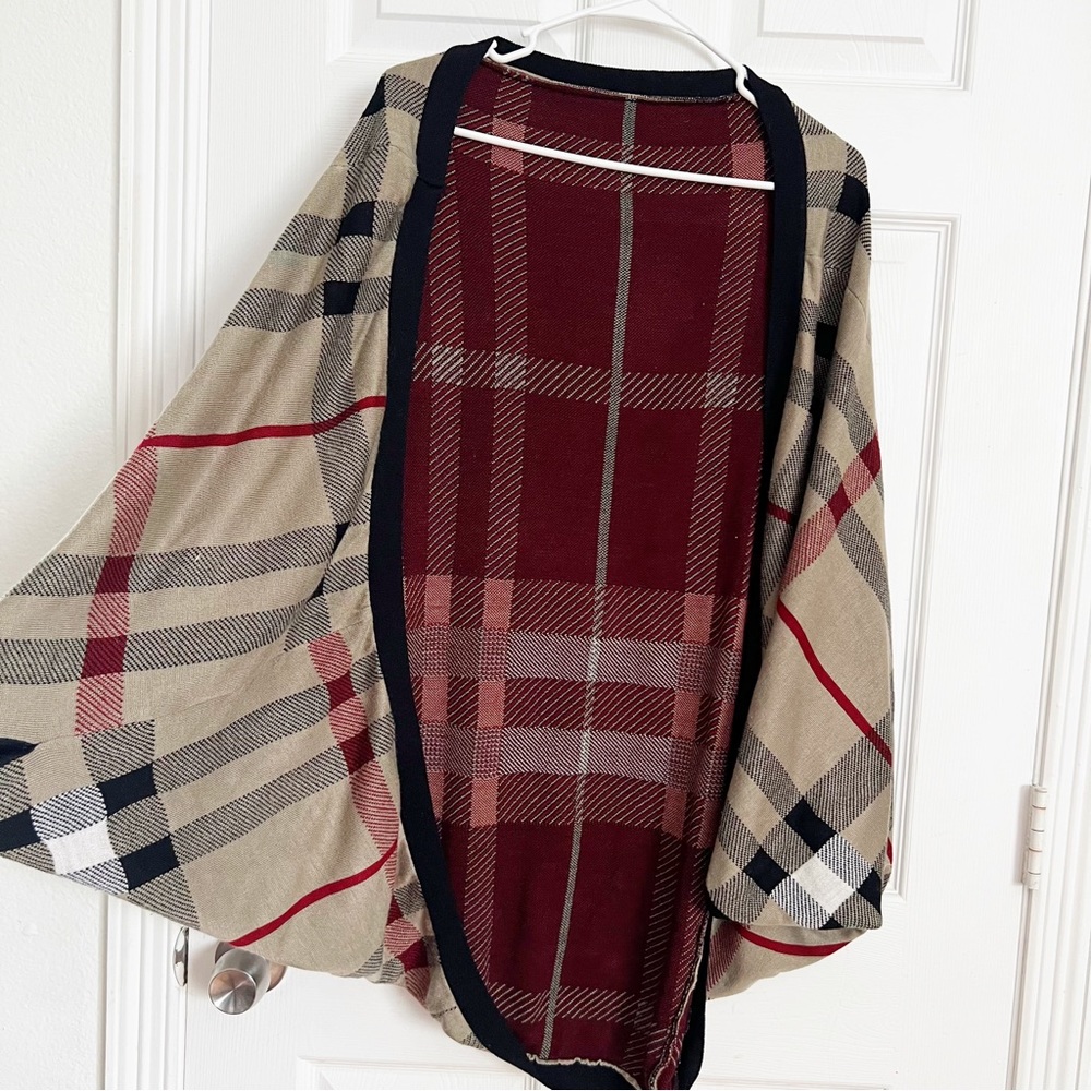 Boutique | Inspired Plaid Cape-Winter White Tartan Check